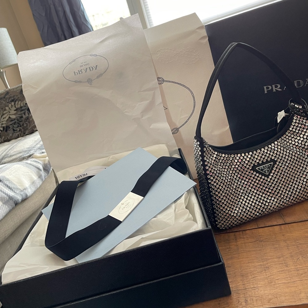 Prada Mini Satin Crystal Shoulder Bag